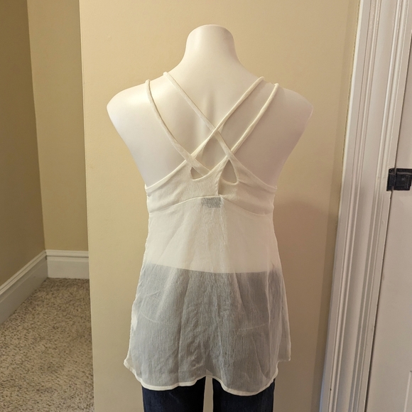 Fang Glam sheer white tank top with cross cross back straps size M - Picture 3 of 9